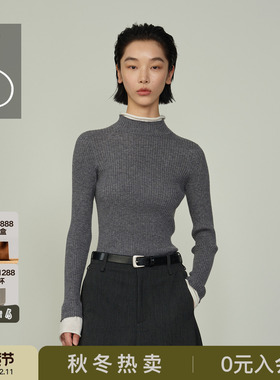 AS打底衫女25冬季新款高领撞色拼接可内搭外穿修身显瘦针织毛衣