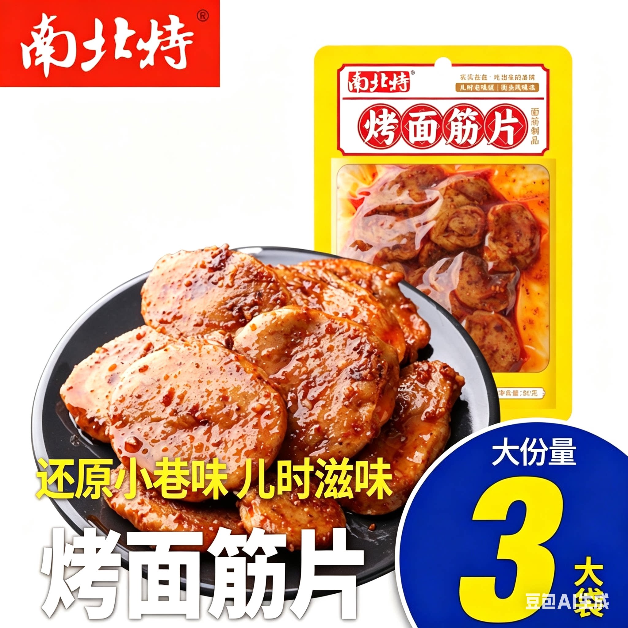 南北特 80g*3烤面筋片香辣豆筋豆腐干网红爆款街边小吃麻辣零食