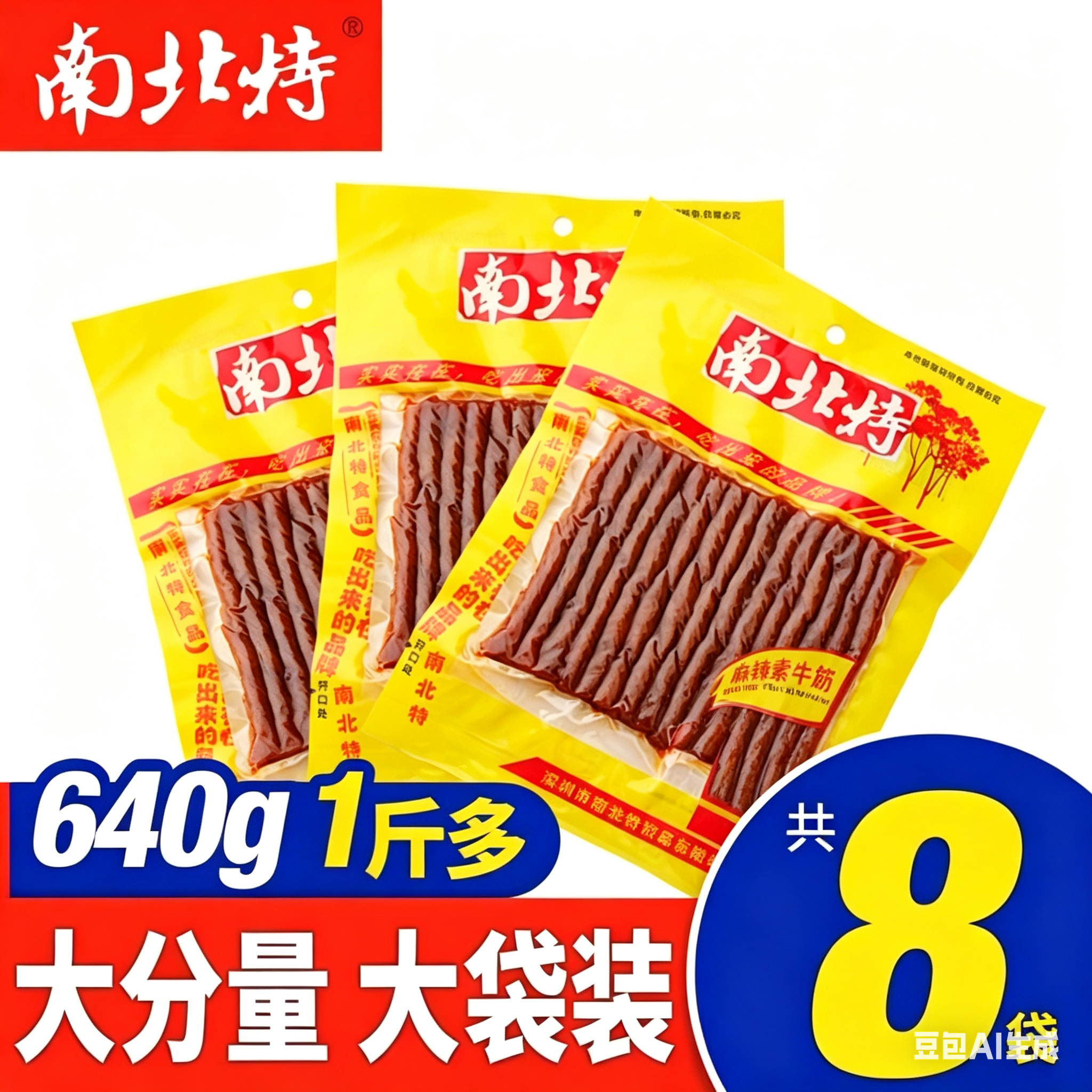 南北特 80g*8袋香辣素牛筋辣条怀旧零食小吃麻辣网红小零食礼包