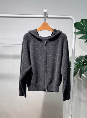 麦家商场同款连帽针织衫25年灰色日常通勤百搭开衫5GA234111