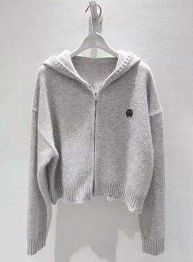 麦家2025秋新款灰色连帽拉链针织开衫女毛衣外套上衣4FC236081Q