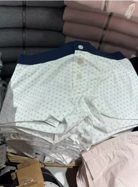 Brandy baby 蓝色碎花三粒扣松紧腰短裤紧身舒适家居直筒裤夏女