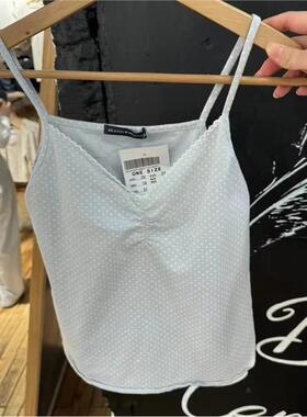 brandy baby新夏个性V领短款纯棉蓝色波点印花吊带背心bm上衣外穿