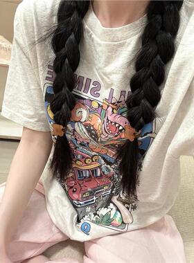 Brandy baby 美式复古动漫卡通宽松恐龙短袖女上衣ins2024新款