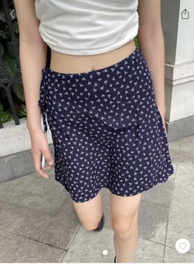 Brandy baby新款高腰一片式碎花半身裙小个子系带修身半裙仙女裙