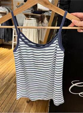 brandy baby新纯棉高弹蓝白条纹吊带背心女内搭夏bm无袖上衣外穿
