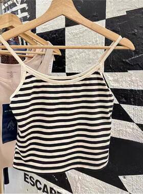 brandy baby新款一字领黑白条纹撞色吊带背心修身bm无袖内搭上衣