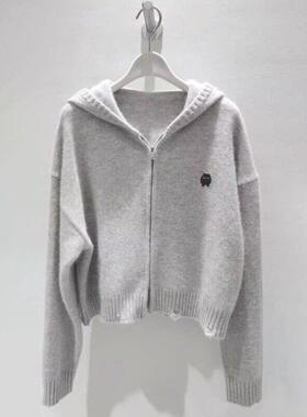 MM麦麦2025秋新款灰色连帽拉链针织开衫女毛衣外套上衣4FC236081Q