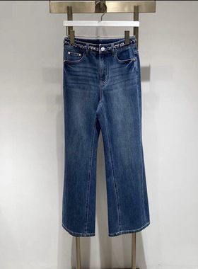 伊家商场同款2026春款百搭织带裤腰修身阔腿牛仔裤女1H1150111