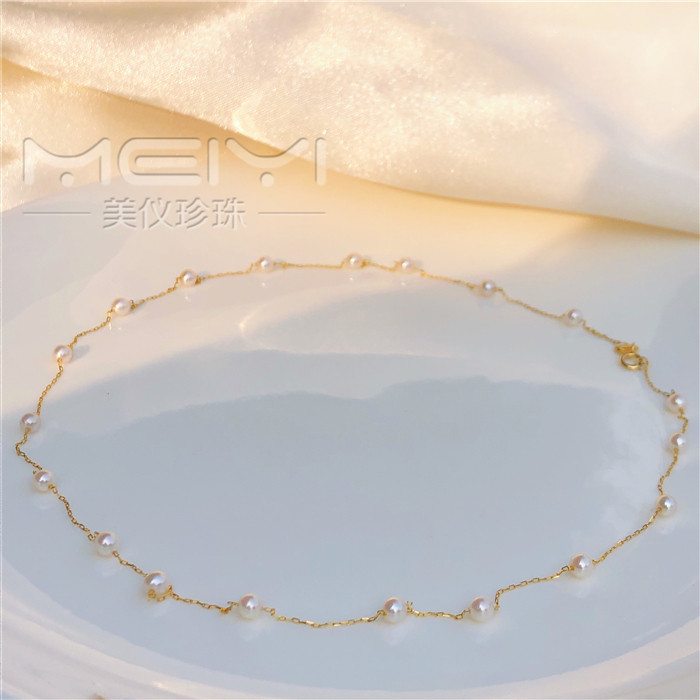 美仪珍珠 满天星 淡水ak珍珠项链 18k黄金baby路路通