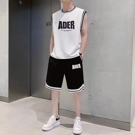 男生篮球服春夏季假两件运动青少年大码速干透气背心短裤跑步套装