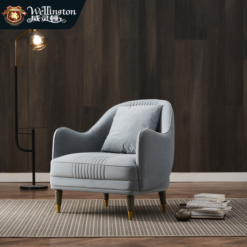 威灵顿美式轻奢实木单人沙发椅客厅老虎椅阳台懒人休闲椅y802-102