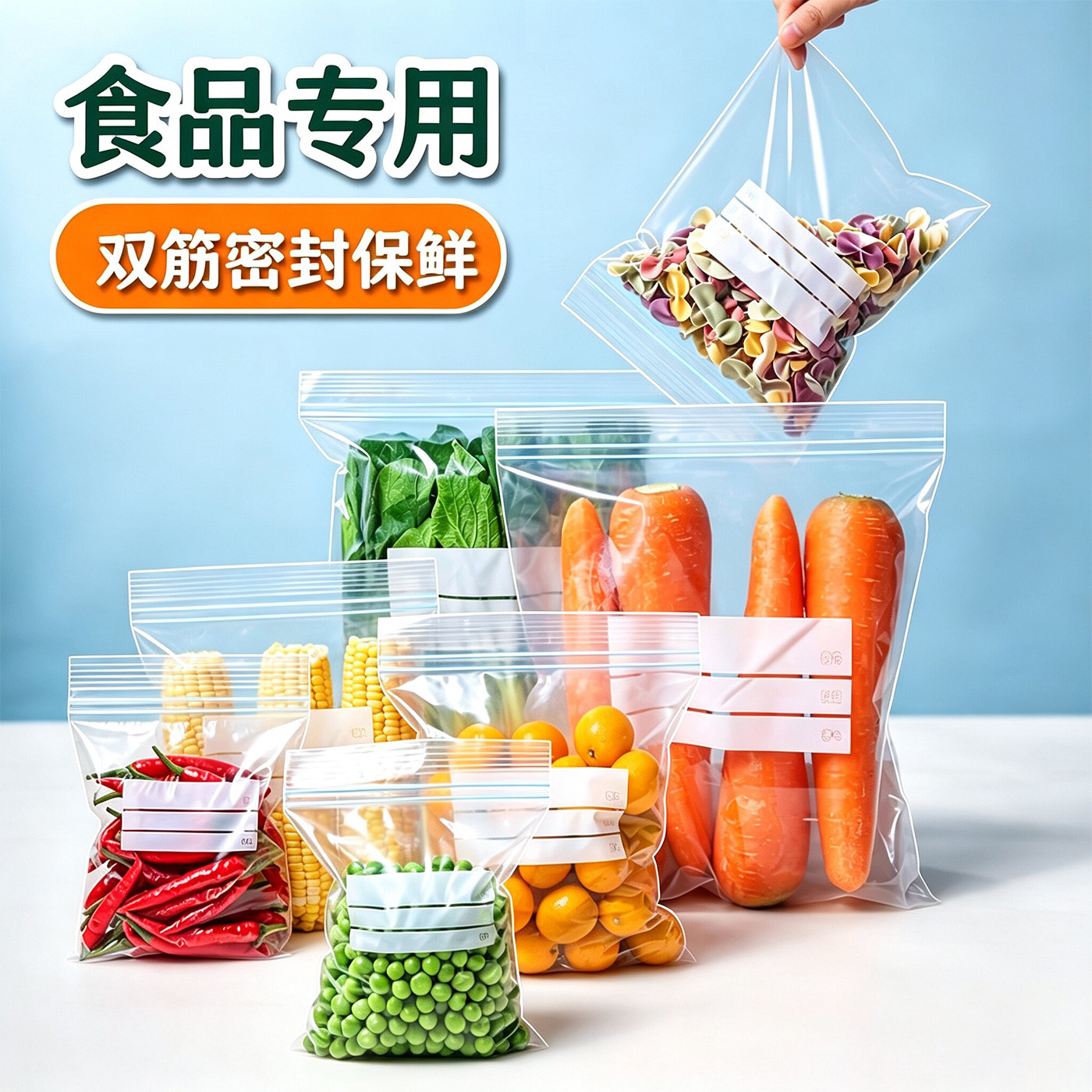 冰箱密封保鲜袋食品级双筋加厚厨房冷冻肉专用自封袋食物收纳分装