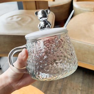 马克杯玻璃杯女生创意小熊玻璃水杯2023新款家用办公室杯子咖啡杯