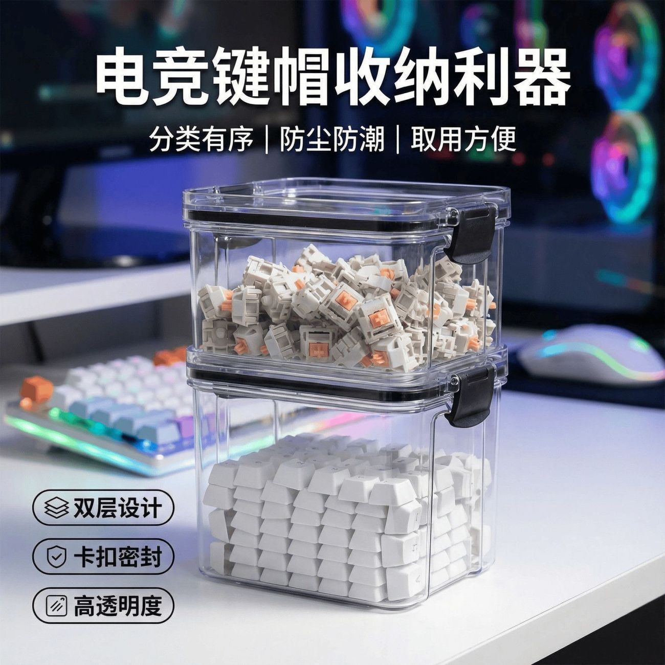 机械键盘男朋友礼物轴体密封罐键帽收纳展示罐吧唧收纳盒储物罐