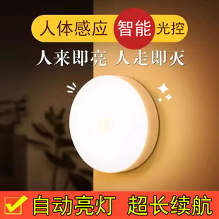 人体感应灯夜间自动亮灯家用走廊过道厕所智能声控充电小夜灯床头