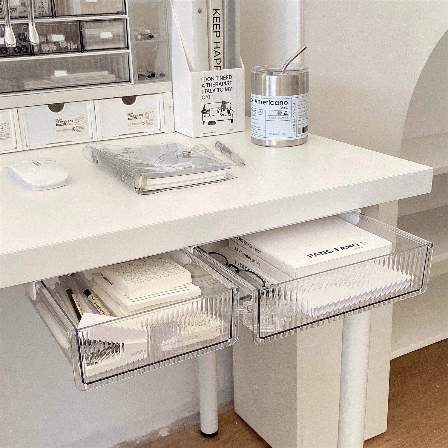 桌下收纳盒抽屉式隐形桌底盒书桌底杂物分类收纳办公文具整理神器