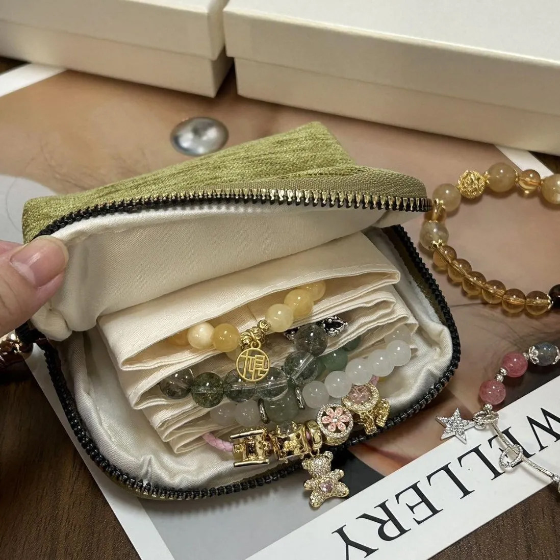 首饰收纳包高档精致饰品水晶手串手镯文玩便携拉链多层项链收纳袋,收纳整理,首饰盒,淘宝优惠券,粉丝福利购,淘宝优惠卷