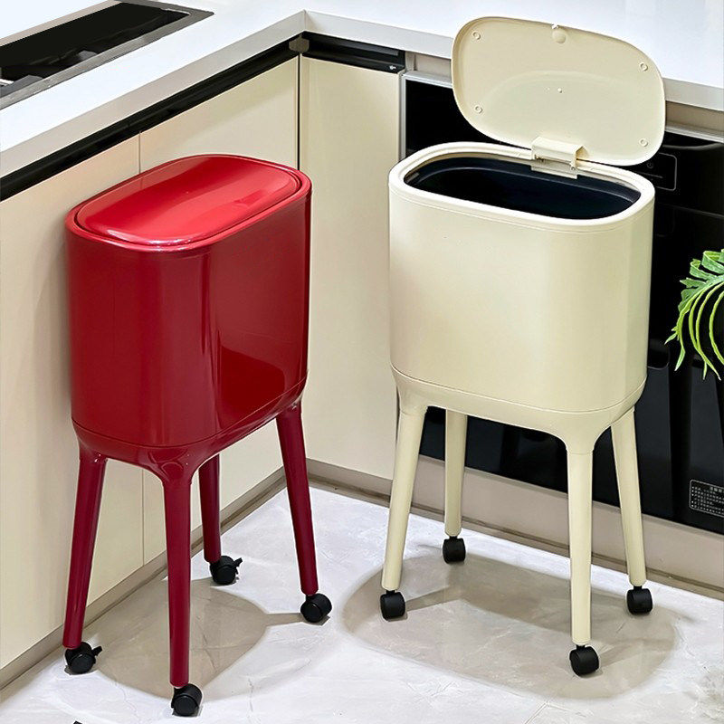 厨房垃圾桶专用家用2026新款高颜值带盖可移动大容量免弯腰高脚