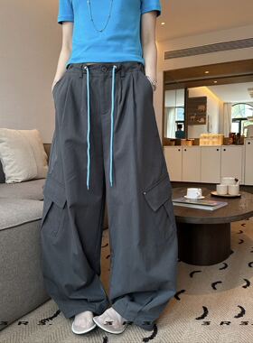3R3喜大东韩国9735设计师款抽绳工装阔腿裤2026新款大口袋气球裤