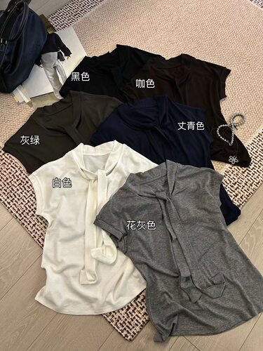 WT超绝质感 2026夏季新款韩版绑带短袖T恤女高弹柔软亲肤上衣W.at