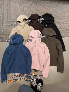 JMS韩系加厚德绒连帽卫衣开衫女秋冬雾霾蓝休闲短款拉链上衣外套