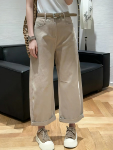 后两口袋简约风显瘦九分直筒裤 腰带款 女 新款 千子QZ66559韩国春季