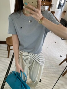 闰熙runxi5264刺绣小马天丝羊毛短袖T恤打底衫2026春夏季圆领半袖