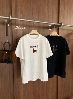 ONE26532高端欧货春夏新款圆领卡通刺绣字母打底短袖T恤女上衣one