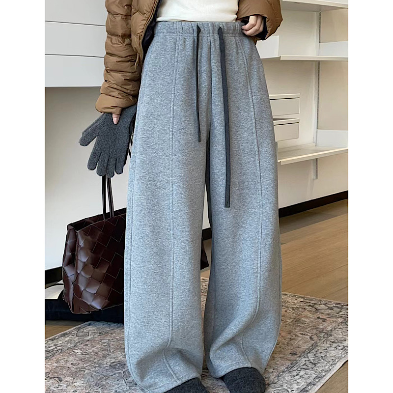 QBS正品1003冬季新款直筒加绒镰刀裤显瘦卫裤洋气百搭小个子长裤