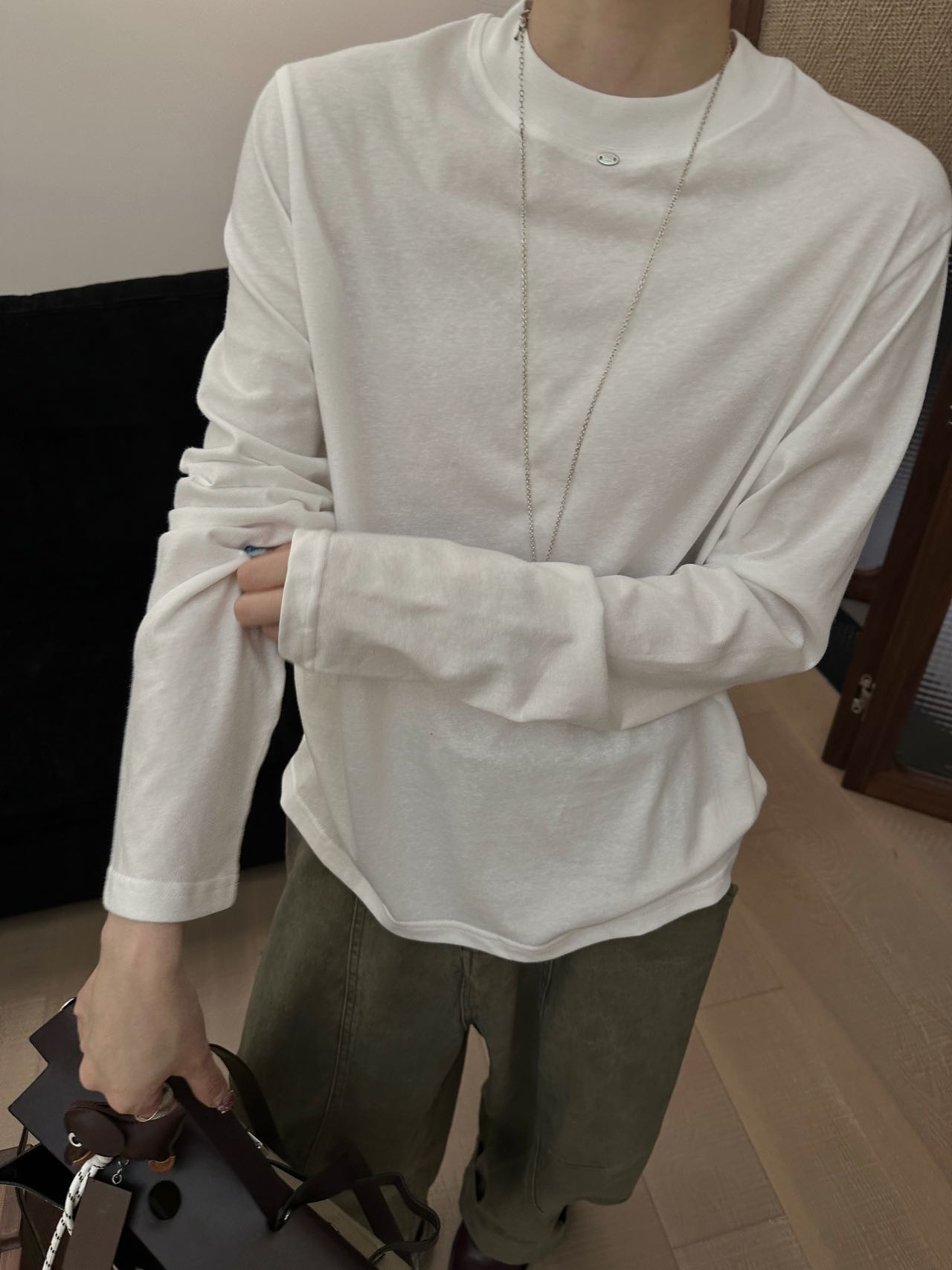 ONE13276秋季领口小铁标后背明线半高领软糯亲肤纯棉打底T恤上衣