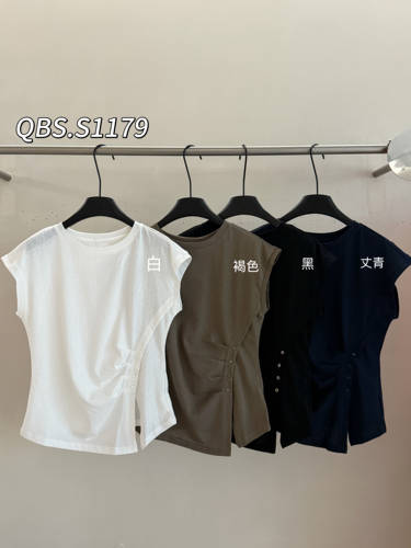 QBS1179正品设计感斜扣坎肩袖T恤打底衫夏百搭半袖上衣qianbeisi