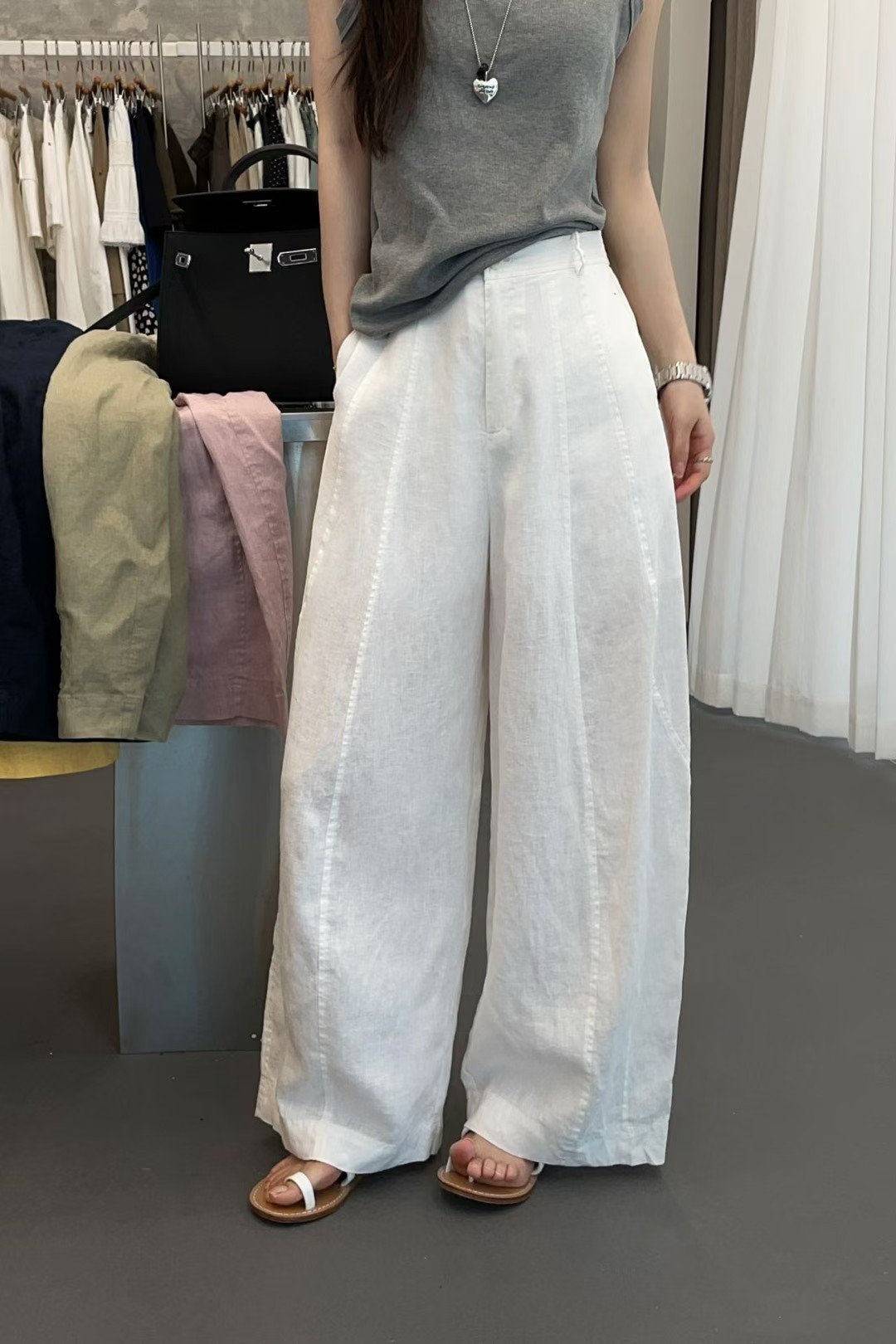 韩国Sommy598高腰亚麻休闲裤女2026夏新款百搭显瘦垂感直筒裤长裤