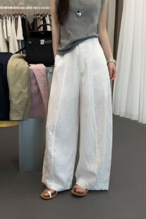 韩国Sommy598高腰亚麻休闲裤女2026夏新款百搭显瘦垂感直筒裤长裤
