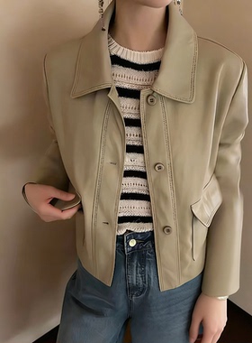 卡蔓KMS30805正品短款小皮衣春季新款酷飒风复古PU机车上衣外套女