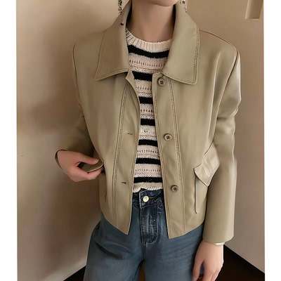 卡蔓KMS30805正品短款小皮衣春季新款酷飒风复古PU机车上衣外套女