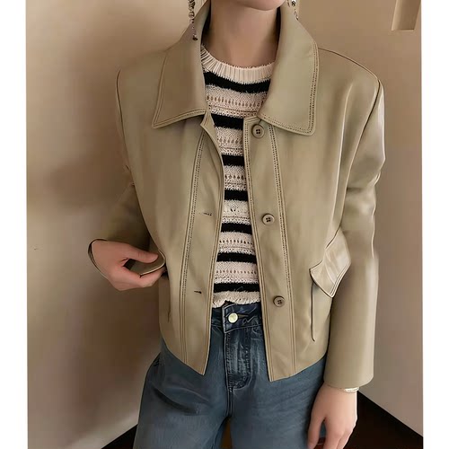 卡蔓KMS30805正品短款小皮衣春季新款酷飒风复古PU机车上衣外套女