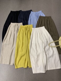 ANRUILA韩系宽松直筒阔腿长裤女夏季高腰系带休闲百搭麻料拖地裤