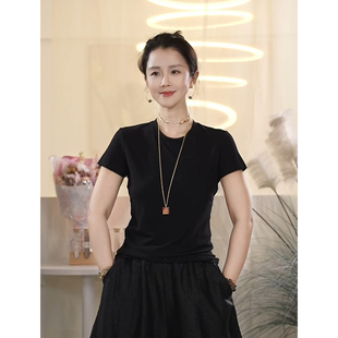 Y【叭哒不惑】桑蚕丝气质简约圆领短袖纯色百搭休闲T恤透气舒适