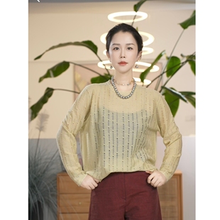 Y【叭哒不惑】羊毛挑孔圆领针织衫女气质百搭长袖上衣时尚简约