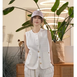 马甲女时尚 亚麻简约高级感无袖 奶昔 百搭马夹 叭哒不惑