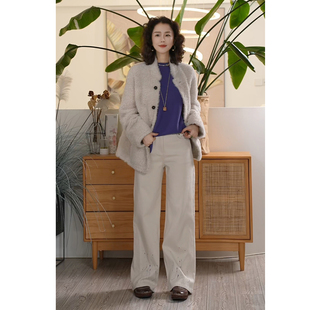 X【叭哒不惑】棉印花百搭高腰牛仔裤复古气质休闲慵懒款长裤