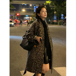 Y【叭哒不惑】 曲奇豹 羊绒桑蚕丝羊毛拉绒豹纹长款大衣女百搭