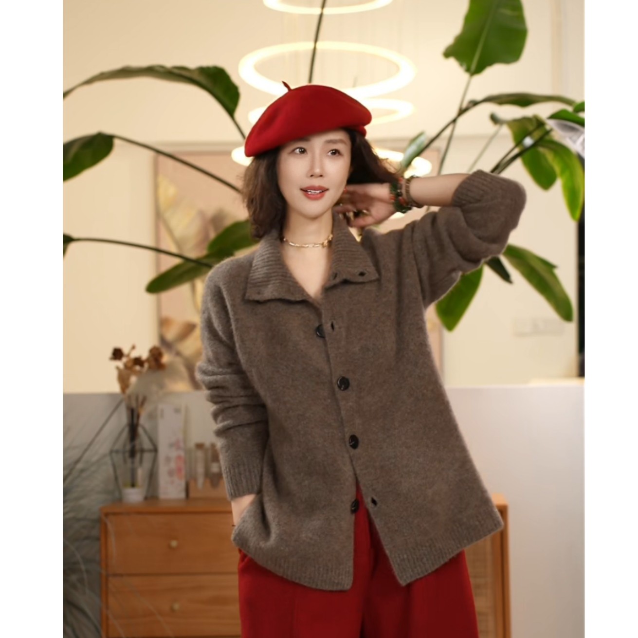 C【叭哒不惑】雾棕 山羊绒针织衫立领气质开衫外套纽扣上衣保暖,女装/女士精品,毛衣,淘宝优惠券,粉丝福利购,淘宝优惠卷