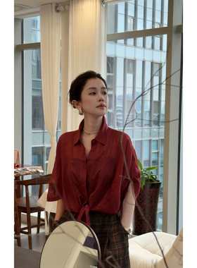Y【叭哒不惑】 苎麻宽松慵懒设计感短袖衬衫女时尚百搭上衣