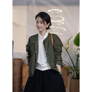 X【叭哒不惑】夹袄简约圆领休闲百搭宽松长袖棉服女轻薄
