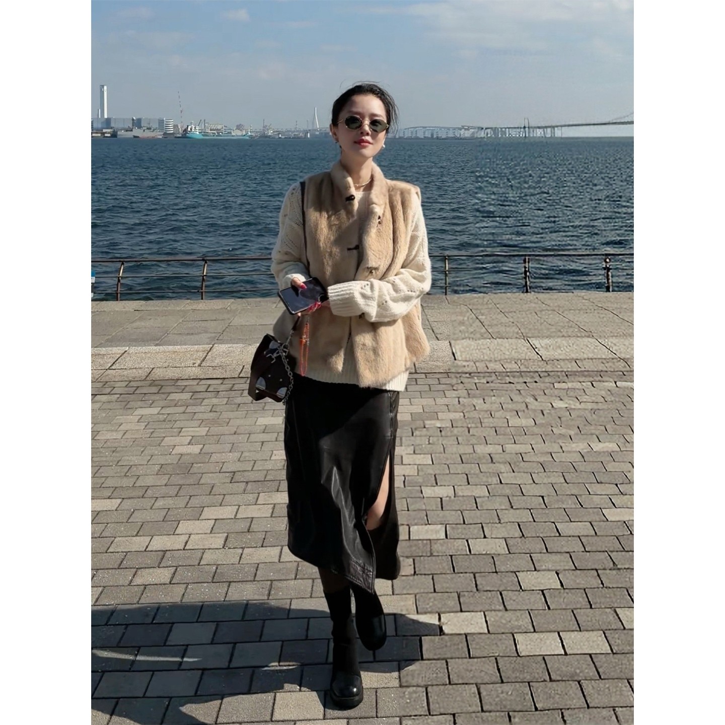 Y【叭哒不惑】 胶片卷 绵羊皮植鞣开叉半身裙女时尚显瘦皮裙