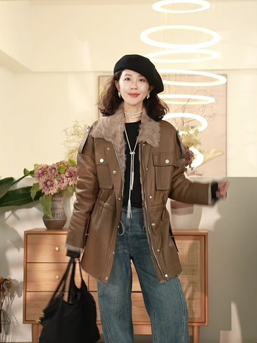 羊皮羊毛宽松休闲时尚皮外套