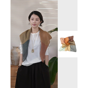 X【叭哒不惑】 山羊绒拼色温柔方巾女时尚薄款气质围巾披肩