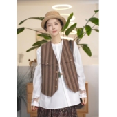 马夹休闲时尚 棉复古条纹无袖 彩云 百搭上衣马甲外套 叭哒不惑